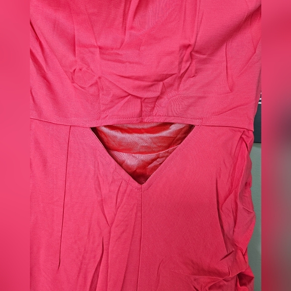 Womens One Shoulder Sleeveless Ruched Bodycon Midi Dress, Hot Pink Rose - Picture 11 of 14